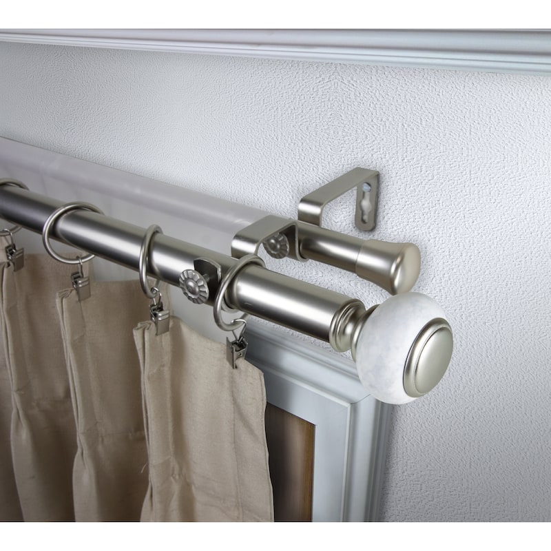InStyleDesign Kennedy 1 inch Diameter Adjustable Double Curtain Rod - 120 to 170 inches - Satin Nickel