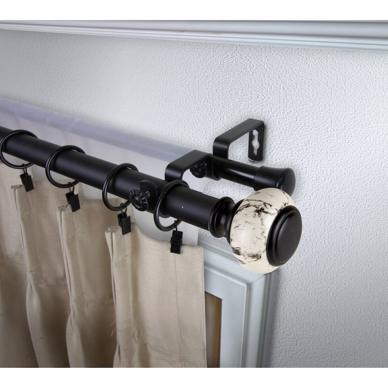 InStyleDesign Brooklyn 1 inch Diameter Adjustable Double Curtain Rod - 66 to 120 inches - Black