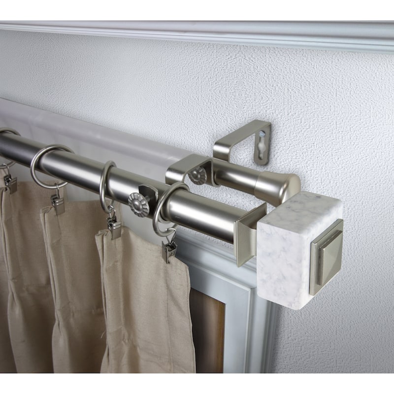 InStyleDesign Gabriella 1 inch Diameter Adjustable Double Curtain Rod - 66 to 120 inches - Satin Nickel