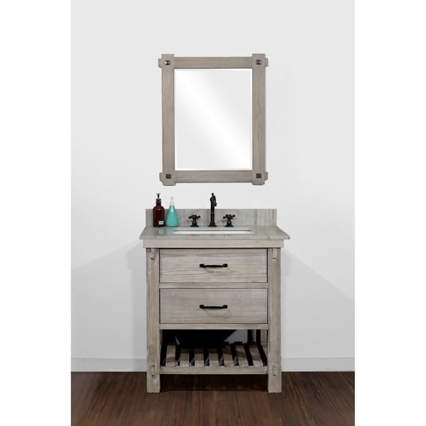 Infurniture Rustic-style 30-inch Single-sink Bathroom Vanity with Coastal Sand Marble Top- No Faucet