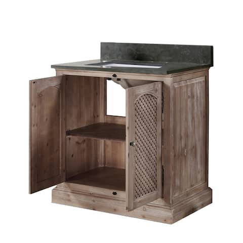 31"Rustic Solid Fir Single Sink Vanity with Marble Top-No Faucet