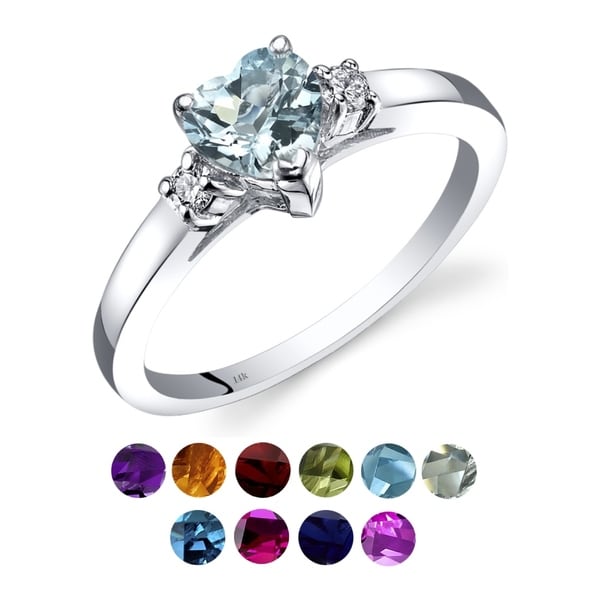 14K White Gold Gemstone and Diamond Heart Ring. Opens flyout.