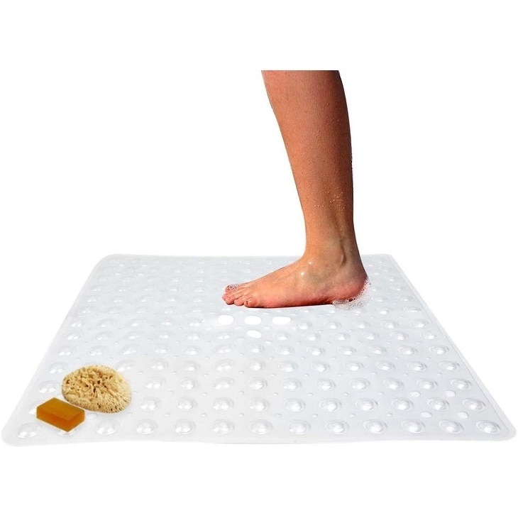 Evelots Square Shower Mat-Large-Drain Hole-Non Slip-Super Thick-164 Suction  Cups