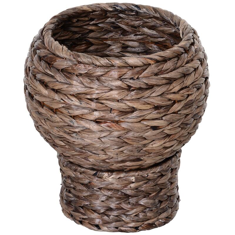 PawHut 20" Natural Braided Banana Leaf Elevated Cat Bed Basket with Cushion, Grey