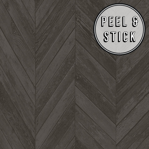 Transform Dark Grey Herringbone Wood Peel and Stick Wallpaper