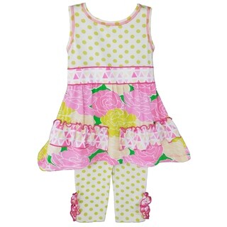 Ann Loren Girls Spring Shabby Rose Dress /& Capri Legging Set