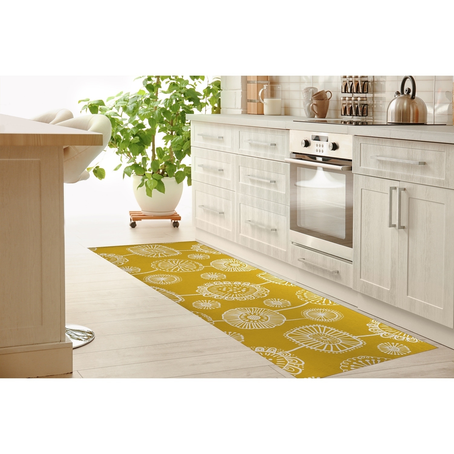 Shop Doodle Floral Yellow Kitchen Mat By Kavka Designs Overstock 30585927
