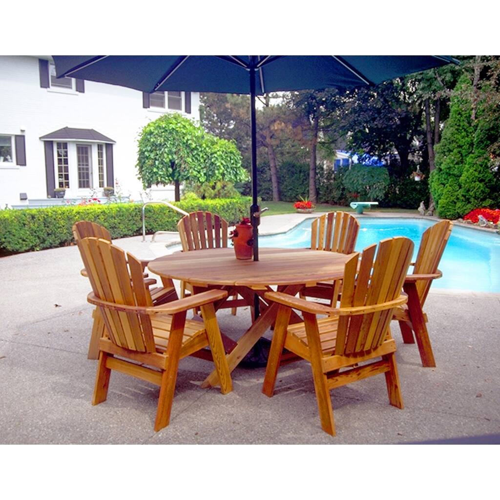 The Bear Chair Collection - Red Cedar dining set of 7, 58" Round Dining Table and 6 dining chairs