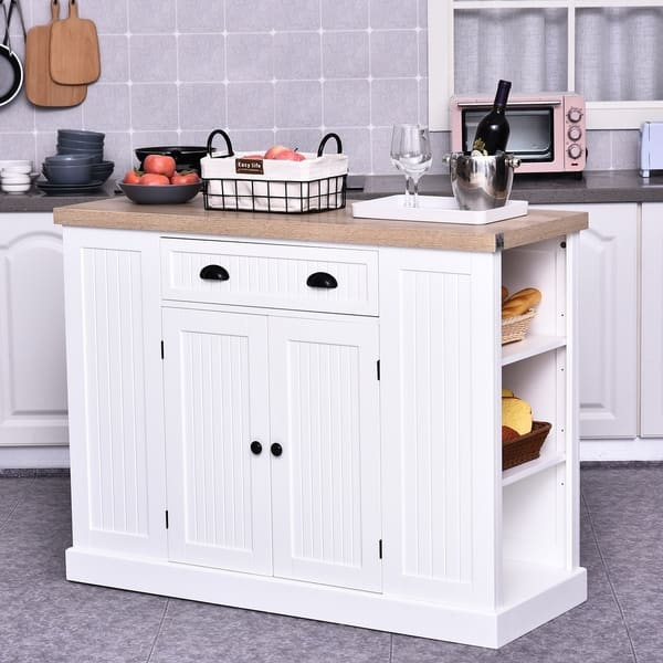 Shop Homcom Fluted Style Wooden Kitchen Island Storage Cabinet