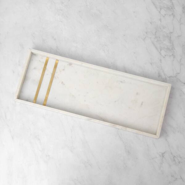 Shop Aurora Home White Marble Tray With Brass Inlay On Sale