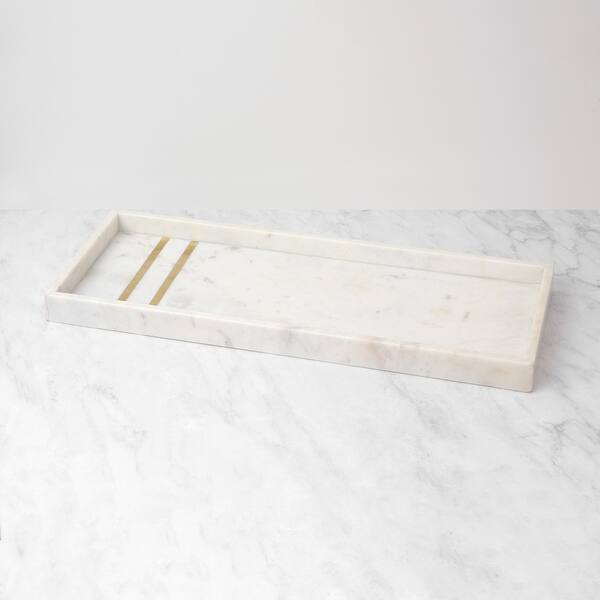 Shop Aurora Home White Marble Tray With Brass Inlay On Sale