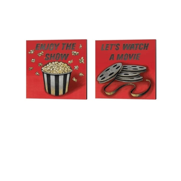 Wild Apple Portfolio 'Enjoy the Show & Lets Watch a Movie Red' Canvas Art (Set of 2)