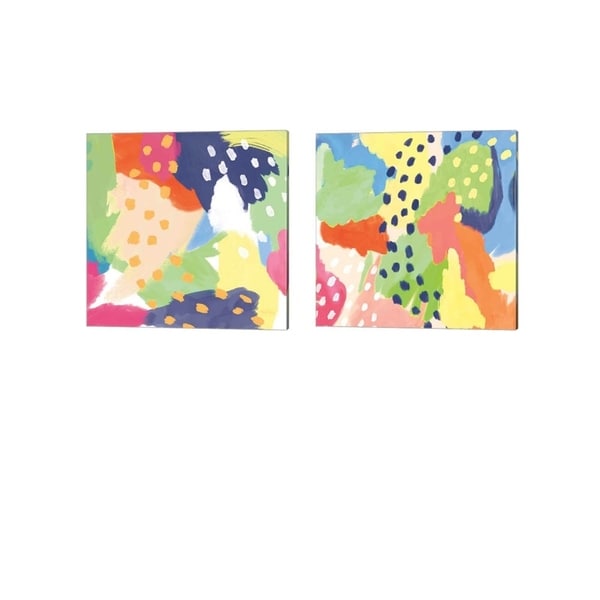 Mary Urban 'Bright Life Blue Green Crop' Canvas Art (Set of 2)