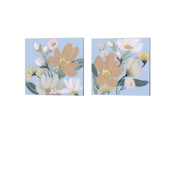 Jennifer Goldberger 'Bouquet on Blue' Canvas Art (Set of 2)