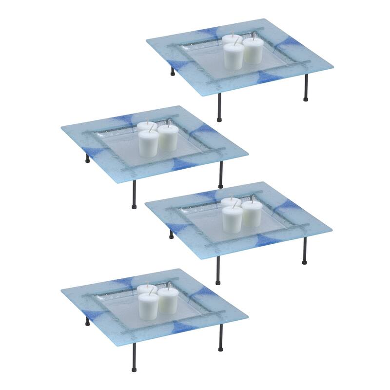 Springdale 1.5H Blue Triangle 4-Piece Fused Glass Candle Votives