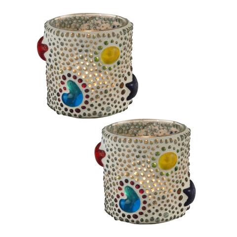 Springdale3H Bead Star Cylinder Mosaic Art Glass Candle Votive Set
