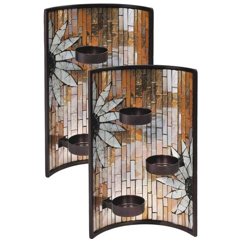 Springdale 11 H Sunflower 2-Piece Mosaic Art Glass Candle Holder