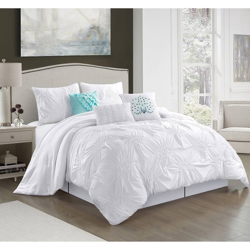 Porch & Den Summerview Pleated Microfiber 7-piece Comforter Set - California King - White