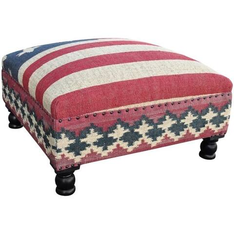 Handmade Kilim Upholstered Ottoman (31 x 31 x 15)