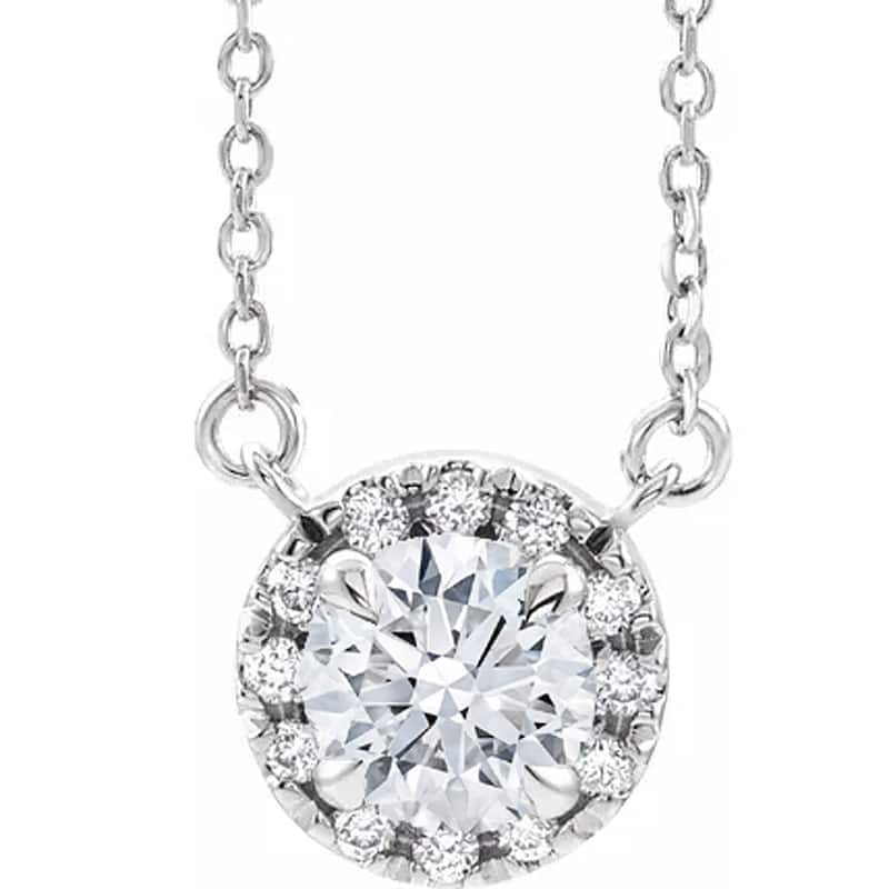 1/2 Ct Lab Grown Diamond Halo Necklace White Gold
