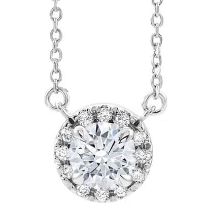 1/2 Ct Lab Grown Diamond Halo Necklace White Gold