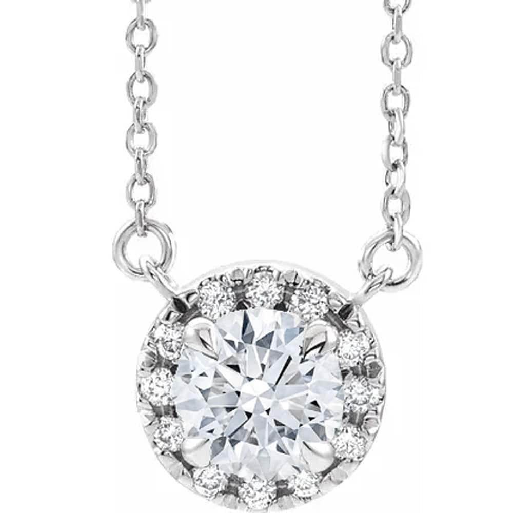 1/2 Ct Lab Grown Diamond Halo Necklace White Gold