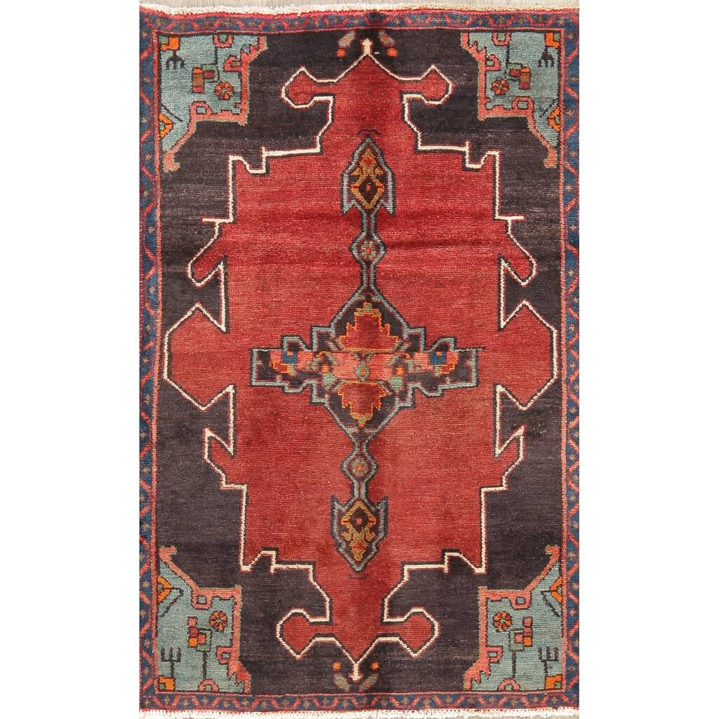 Vintage Geometric Red Bakhtiari Persian Area Rug Handmade Oriental - 2'11" x 4'8"