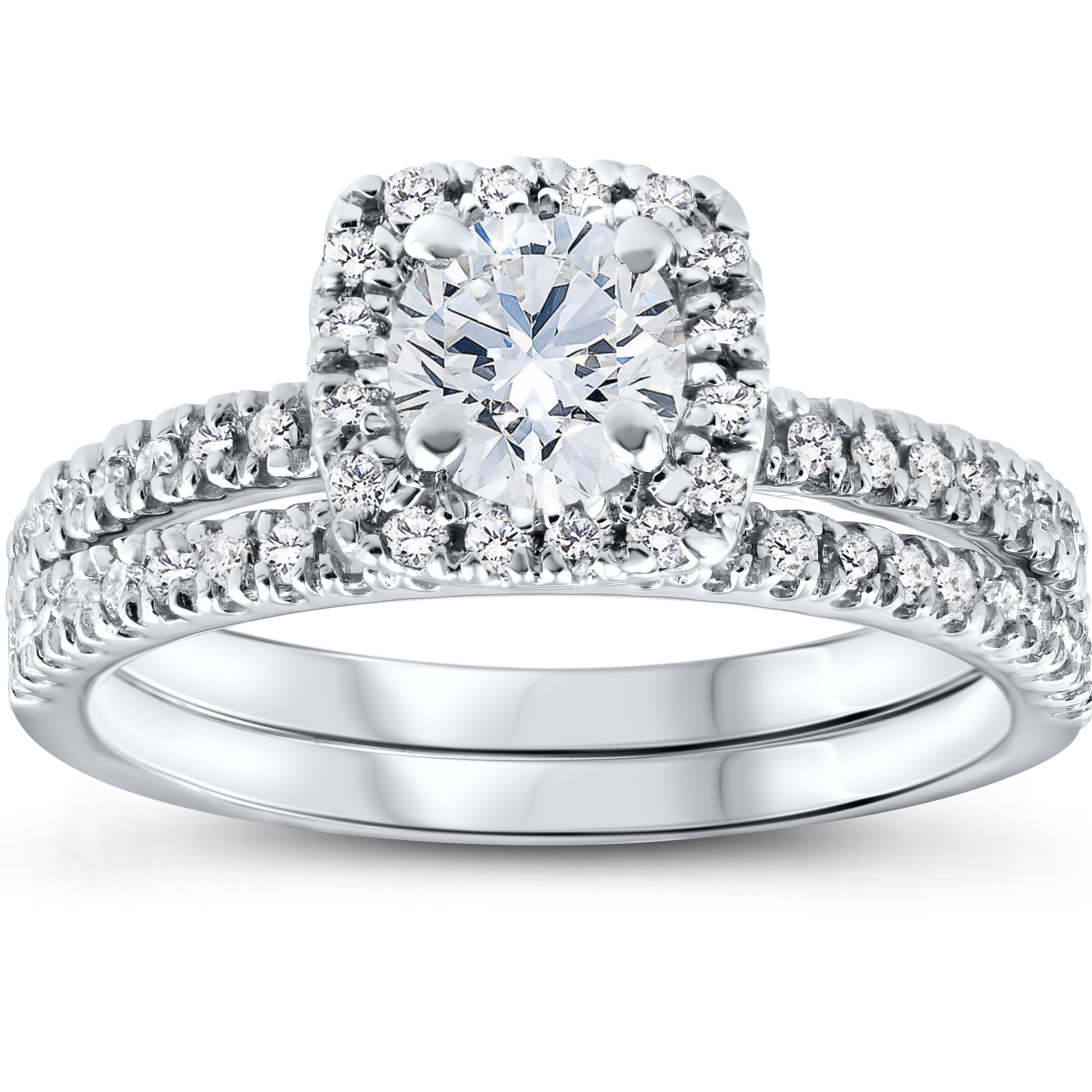 Shop Ex3 10k White Gold 5 8 Ct Cushion Halo Diamond Engagement Wedding Ring Set Lab Grown G Vs Overstock 30593762