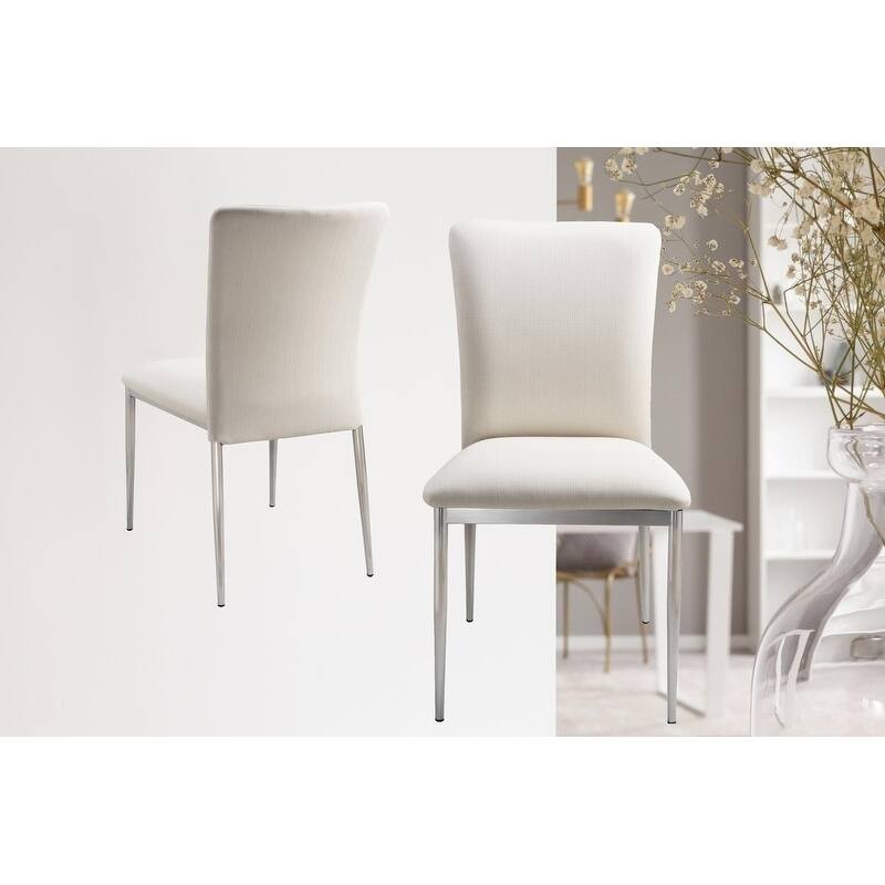 Modern Dining Chair Letherette Brush Legs In White Set Of 2 - N/A