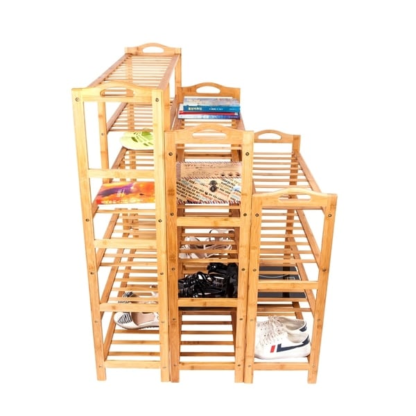 6-layer Portable Bamboo Splint Multi-function Shoe Rack Wood Color