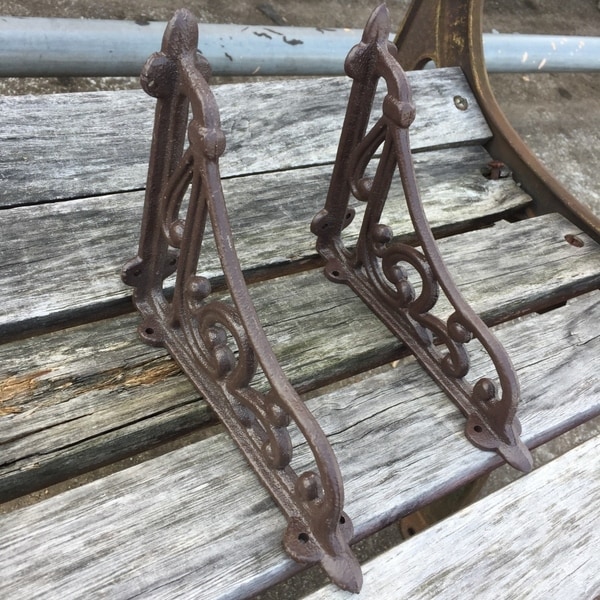 Cast Iron Antique Style Brackets Garden Braces Rustic Shelf Bracke - Coffee