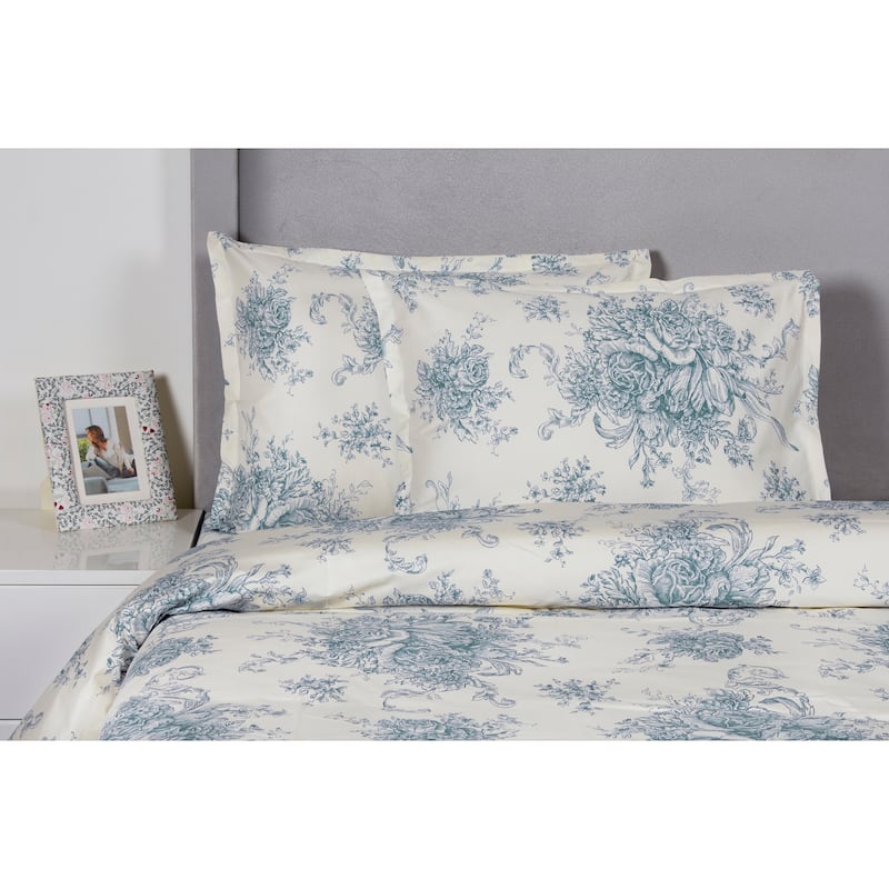Printed Design Cotton Collection 400 Thread Count Light Blue Toile Duvet Set