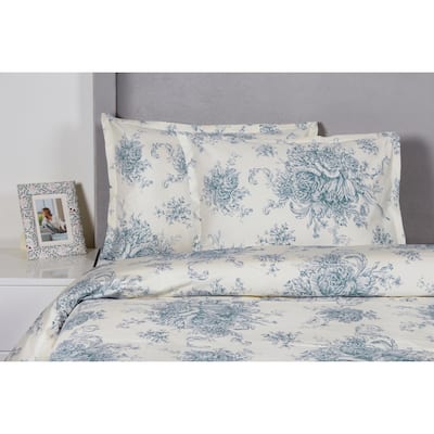 Printed Design Cotton Collection 400 Thread Count Light Blue Toile Duvet Set