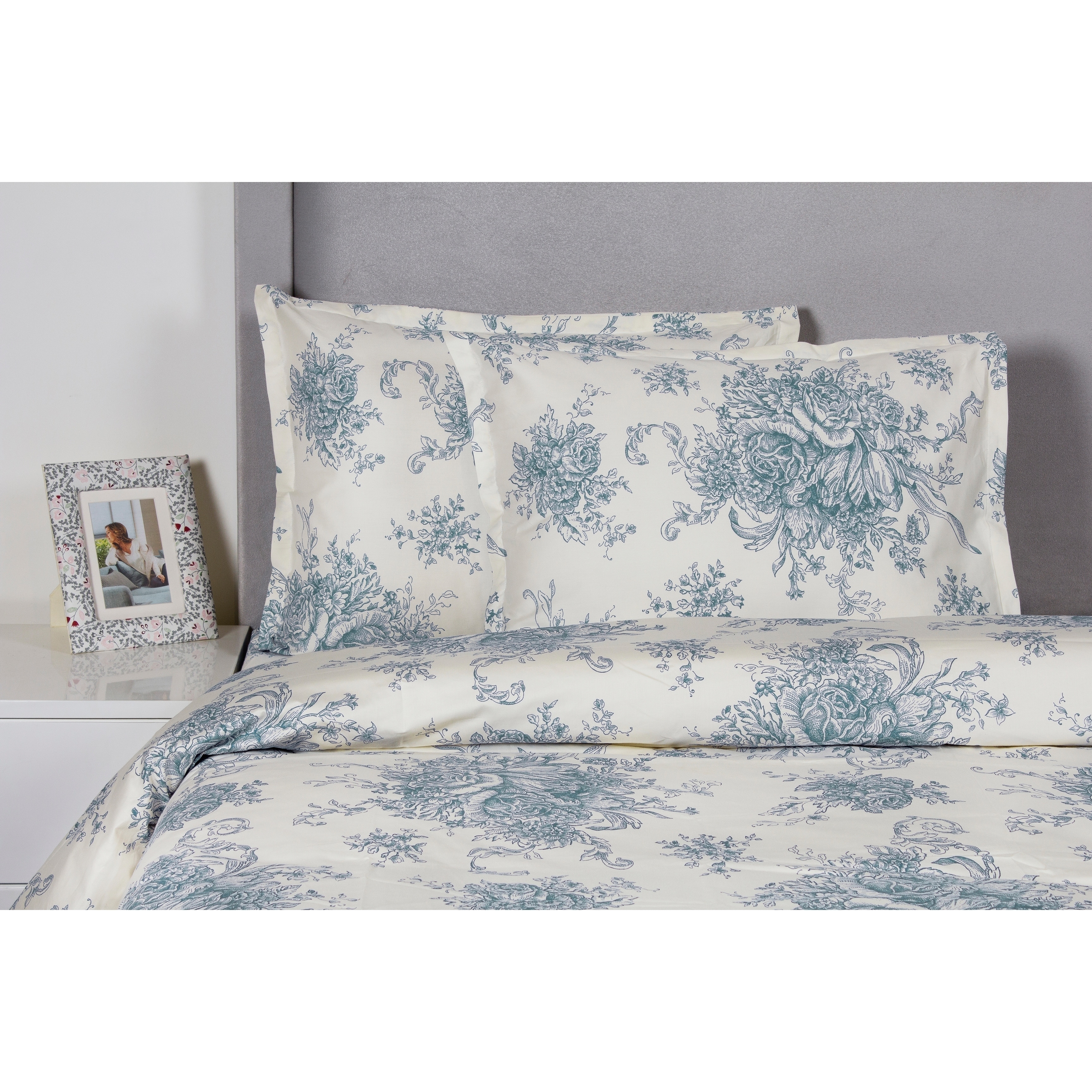 Printed Design Cotton Collection 400 Thread Count Light Blue Toile Duvet Set