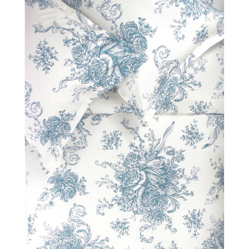 Printed Design Cotton Collection 400 Thread Count Light Blue Toile Duvet Set