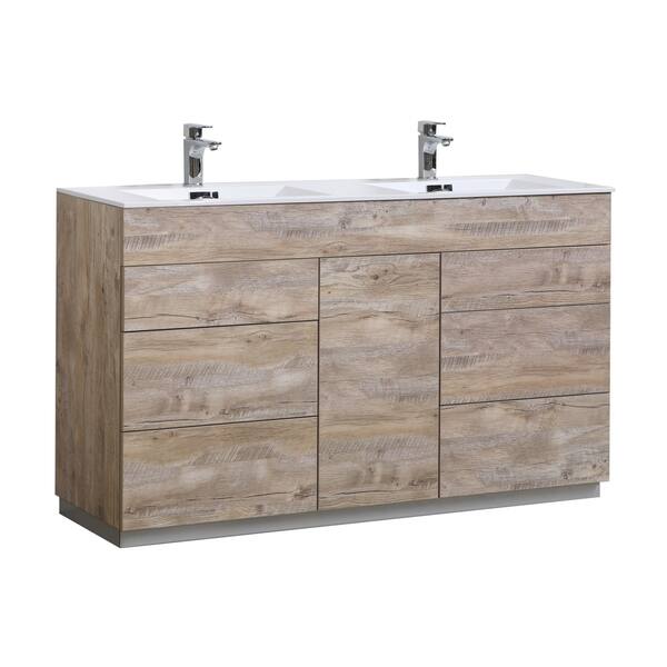 Milano 60 Double Sink Nature Wood Floor Mount Modern Bathroom Vanity Overstock 30595578