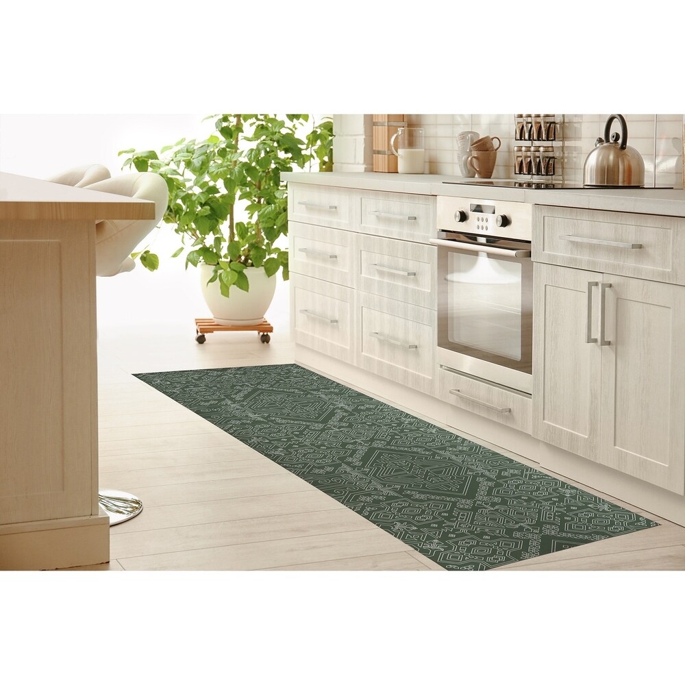 Sage Green Kitchen Mat Rug Set of 2- Plant Floral Butterfly