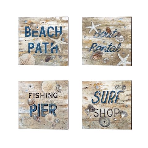Arnie Fisk 'Beach Path, Boat Rental, Fishing Pier & Surf Shop' Canvas Art (Set of 4)