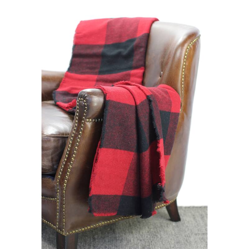 Buffalo Plaid Wool Throw - Red/Black - 50x65