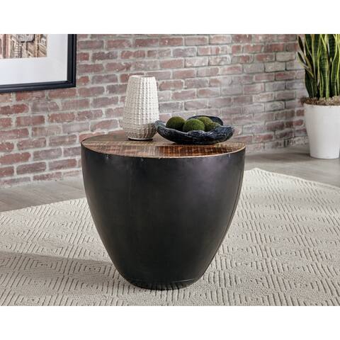 Natural and Black Drum Base Side Table