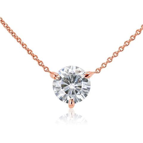 Annello by Kobelli 14k Gold Round 1 Carat Moissanite (6.5mm) 3-Prong Solitaire 18 Inch Necklace (GH/VS)