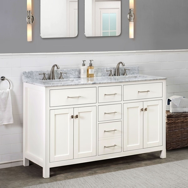 Sunjoy White 60 In Shaker Style Double Sink Bathroom Vanity Double Sink Bathroom Vanity