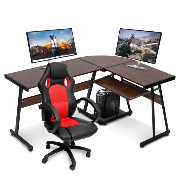 Shop Reversible Brown Gaming Desk Corner Desk Modern L Shaped Desk