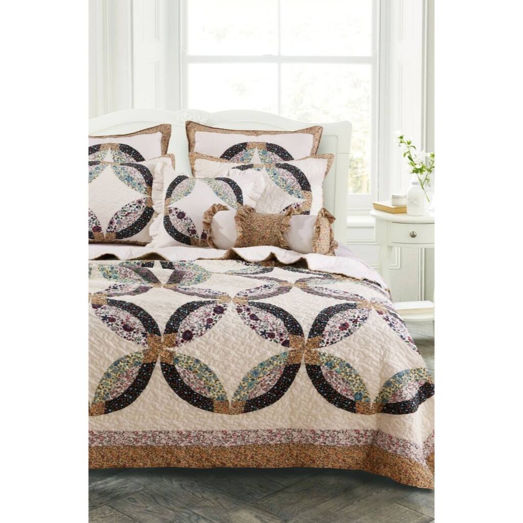 Twin Size Cotton and Microfiber Quilt Set with Floral Print, Multicolor, Set of Two