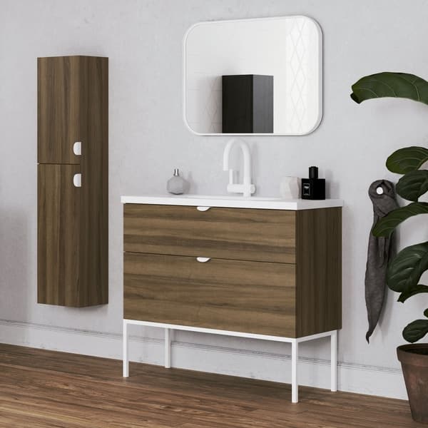 32 Modern Bathroom Vanity Smug Walnut Wood White Handle And Legs 32 X 33 X 18 Cabinet Sink On Sale Overstock 30600191