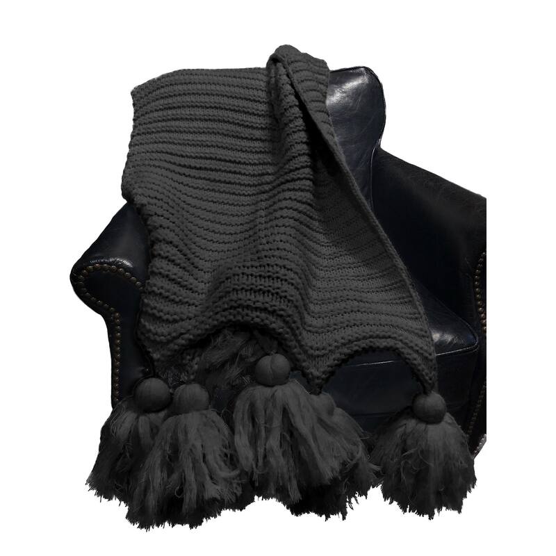 Wells Chunky Tassel Throw - Charcoal - 50x60