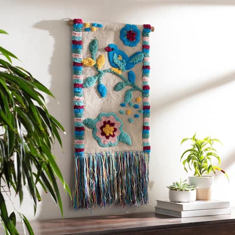 Eulalie Hand Woven 16 x 26 Floral Wall Tapestry - 16" x 26"