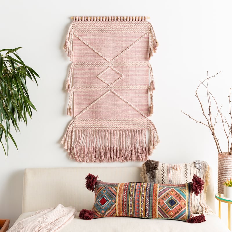 Livabliss Sanae Hand Woven Tasseled Wall Tapestry - 24" x 36" - 24" x 36" - Pale Pink