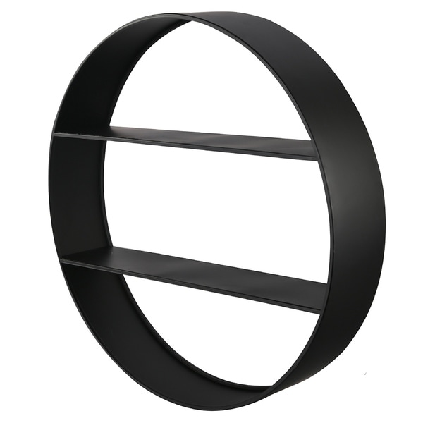UTC59225: Metal Round Wall Shelf with 2 Tiers and Keyhole Back Hangers Coated Finish Black