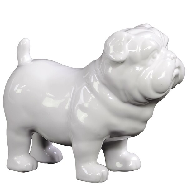 UTC10900: Ceramic Standing British Bulldog Figurine Gloss Finish White